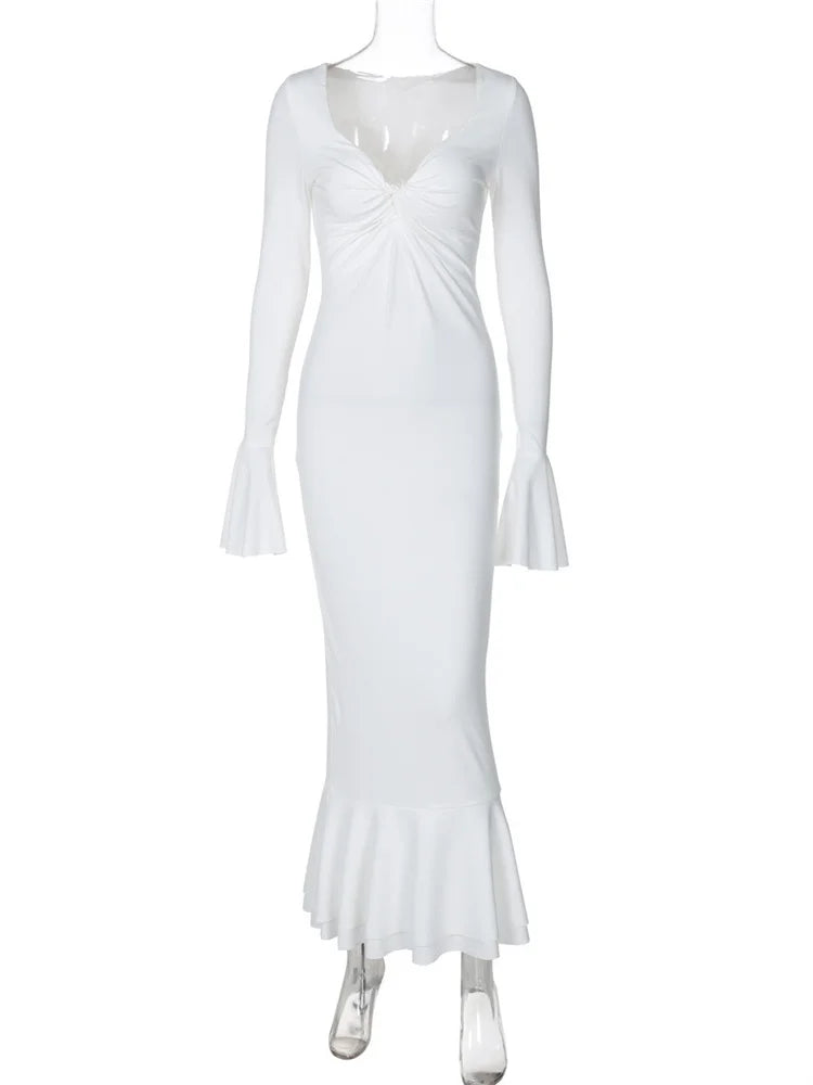 Autumn Ruffled Maxi Dress ’s High Waist Long Sleeve Commute Patchwork Party Dress Female Clothes