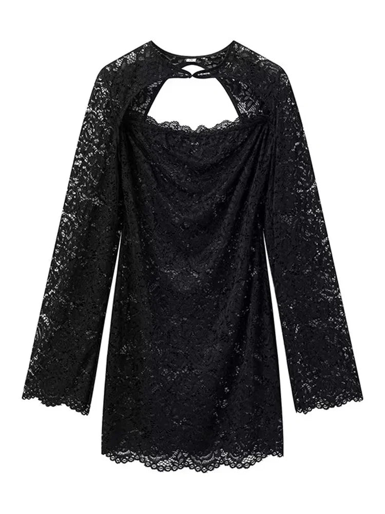 Black Lace Mini Dress ’s 2 Piece-set Shrug Hollow Out Printed Party Dress Sets Female See-through Dress