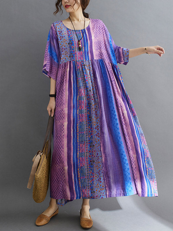 Side Pocket Striped Printed Midi Dress