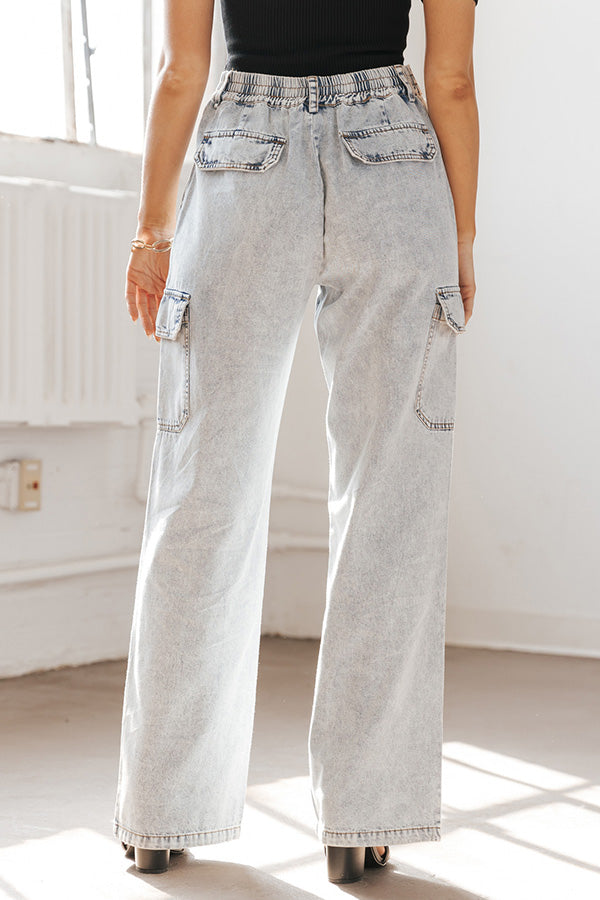 Washed Denim Multi-pocket Non-stretch Overalls