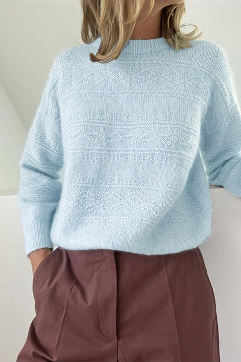 Cable-knit Crew Neck Long Sleeve Sweater