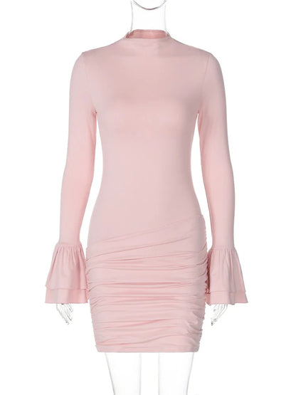Ruffled Patchwork High Waist Mini Dress ’s Pleated Skinny Y2k Autumn Party Dress Female Dress