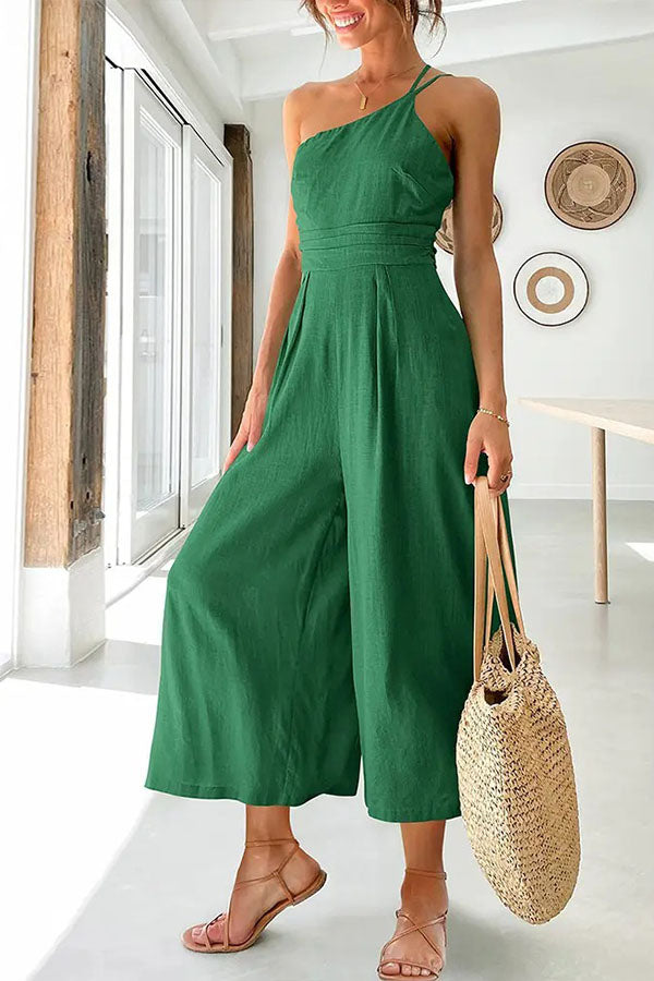 Sling Waist Pocket Straight Sleeveless Jumpsuit