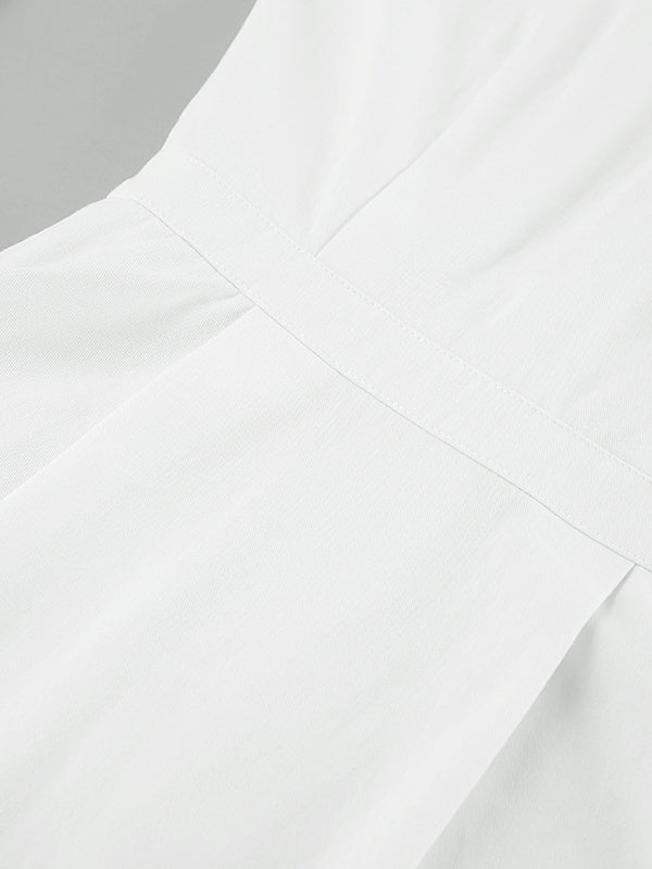 A-line Long Sleeves Buttoned Pockets Color Split-side Lapel Mini Dresses