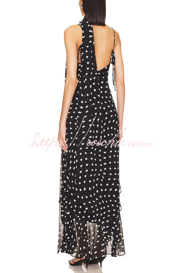 Kaylee Chiffon Polka Dot Ruffled Tiered Hem Scarf Maxi Dress