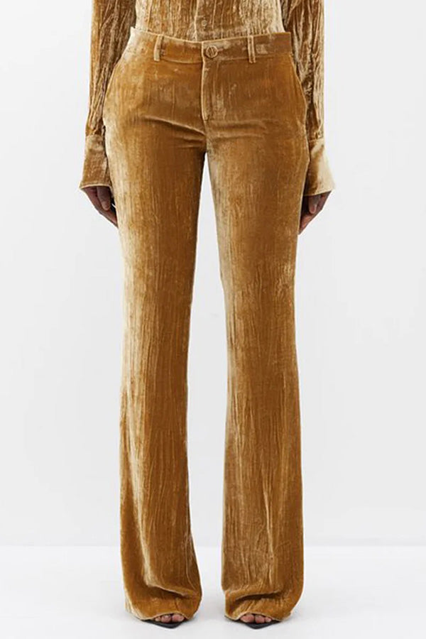 Plain Button High Waist Skinny Flare Leg Pants