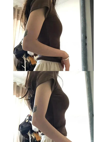 T-shirts Dark Brown Hotsweet Summer Slim Daily Popular All-match Simple Korean Style Female New