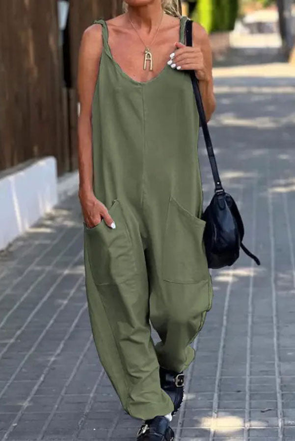 Relaxing Bay Color Pocketed Beach Jumpsuit