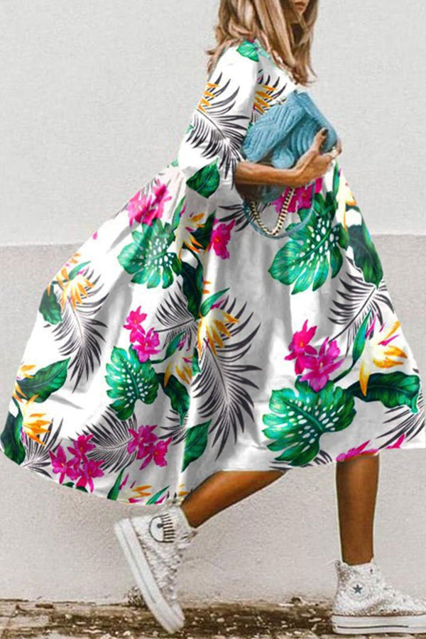 Print High Low Hem A-line Midi Dress