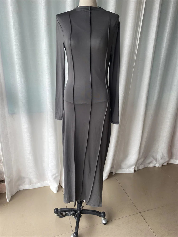 Knit Long Sleeve Patchwork Maxi Dress Female Slim Split Party Dress Long Dress