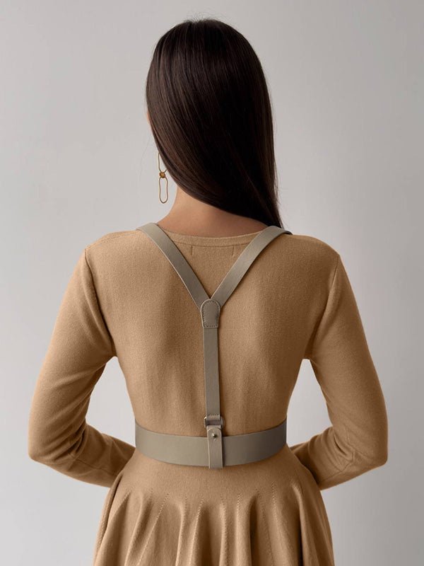A-line High Waisted No Belt Pleated Color Round-neck Mini Dresses