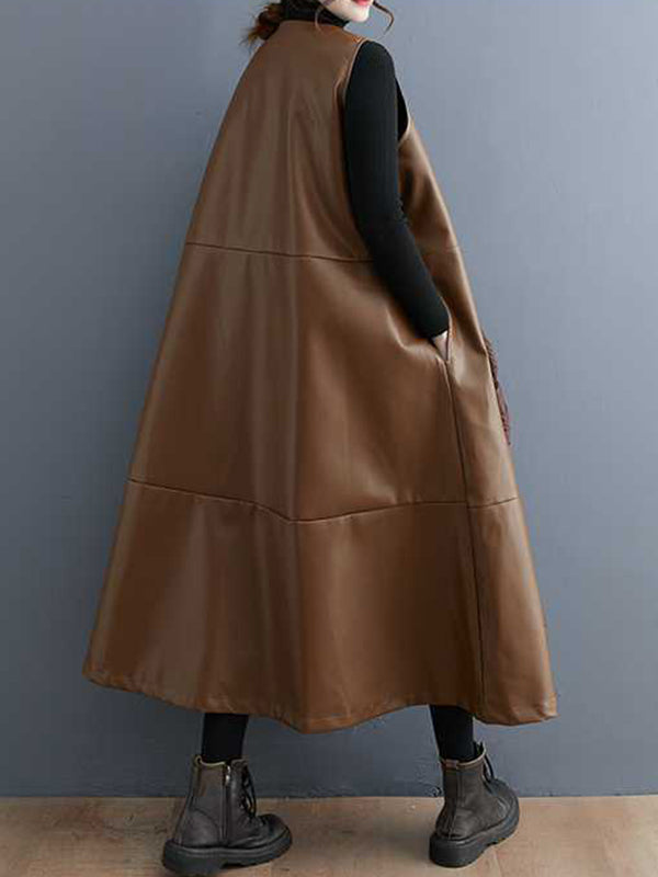 A-line Loose Flower-embellished Split-joint V-neck Midi Dresses