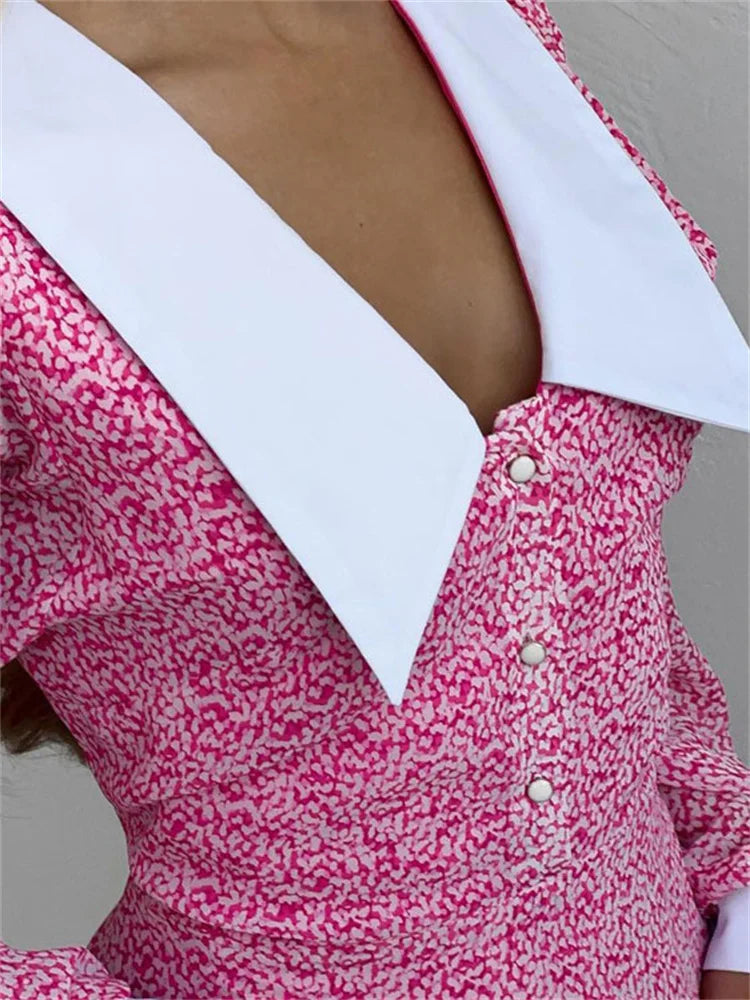 V-neck Printed Mini Dress for Slim High Waist Long Sleeve Party Dress Backless ’s Dress Summer