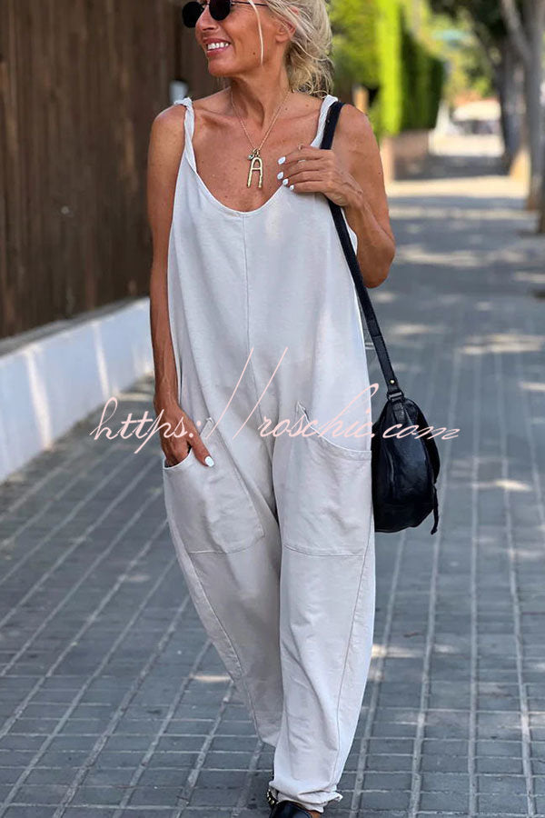 Relaxing Bay Color Pocketed Beach Jumpsuit
