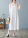 Loose Sleeveless Color Spaghetti-neck Midi Dresses