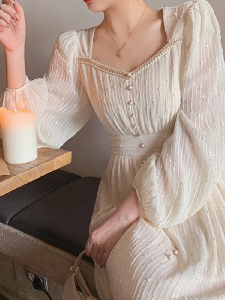 Summer New White Midi Dresses Princess Female Party a Line Clothes Prom Robe Vestdios