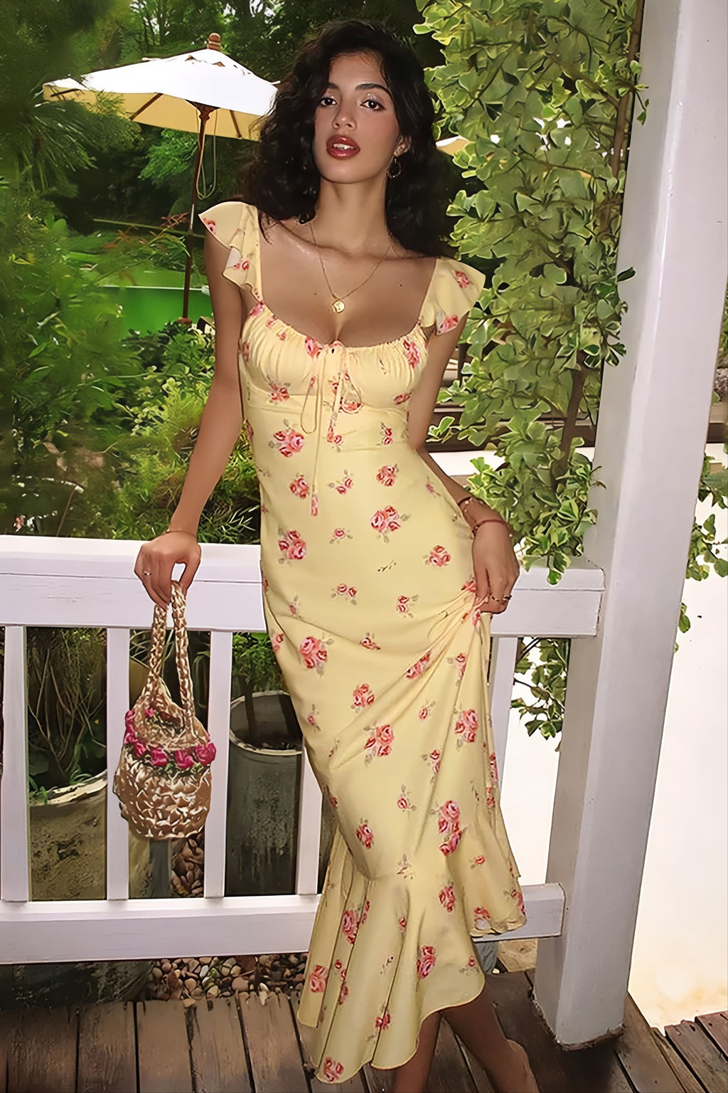 Square Cap Sleeve Maxi Dress