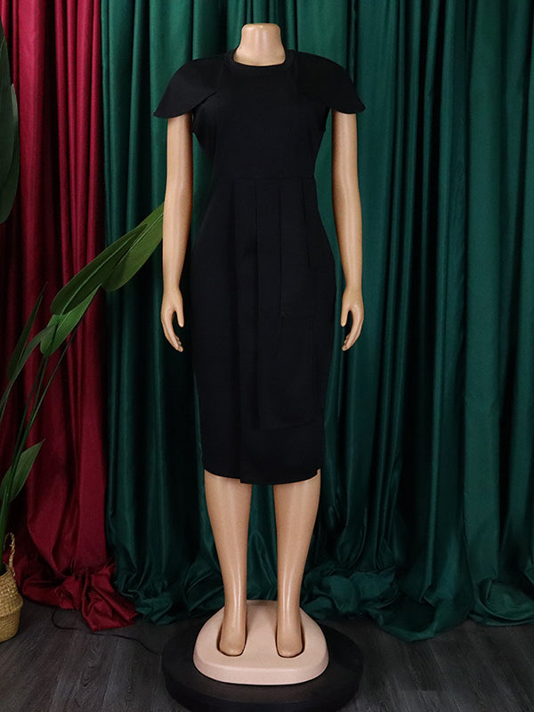 Short Sleeves Skinny Pleated Color Split-back Split-front Split-joint Round-neck Midi Dresses