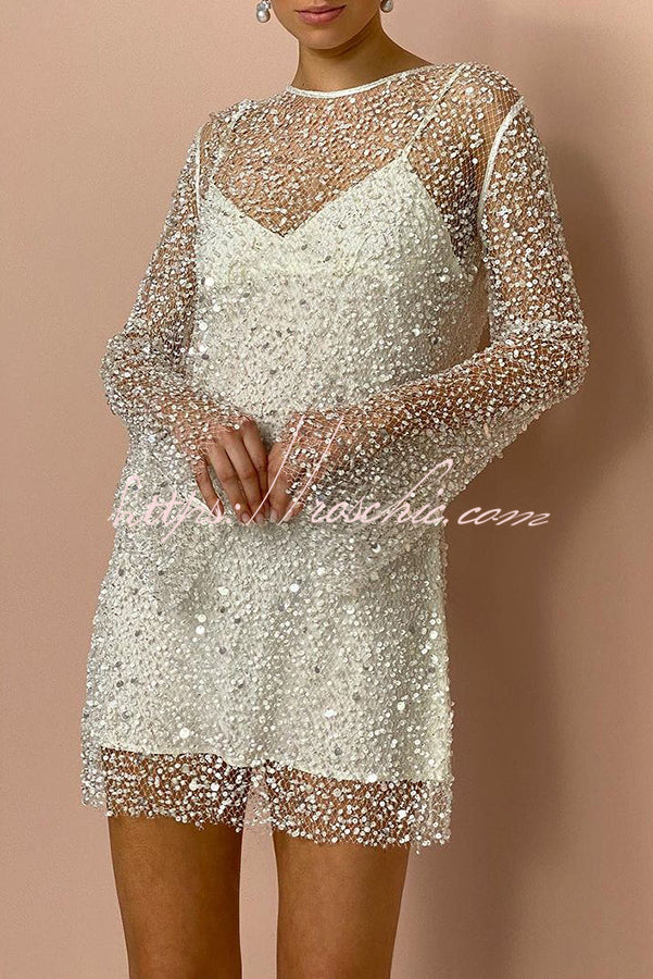 Sparkle and Shine Sequins and Pearls Fabric Mini Dress With Separate Slip