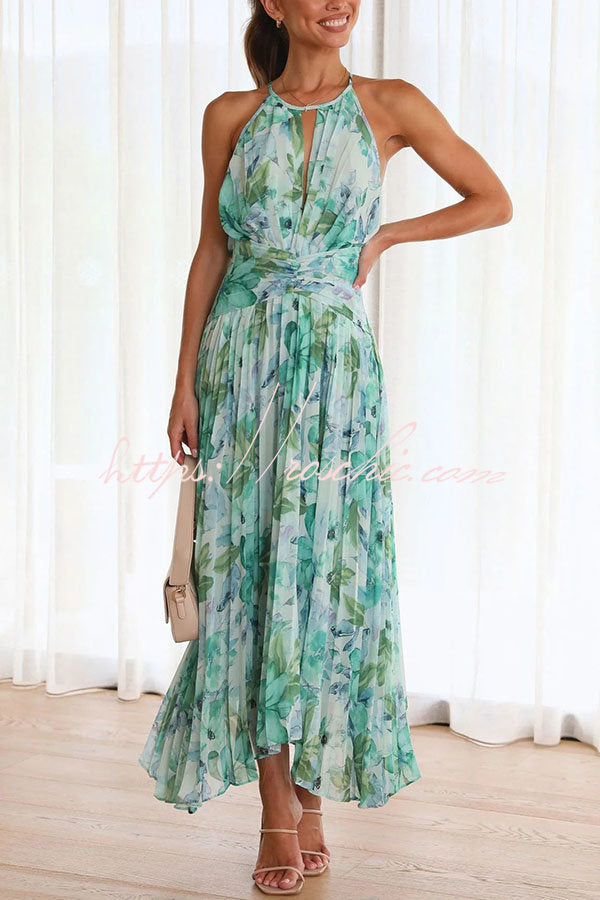 Sunny Forecast Cutout Neck Pleated Midi Dress