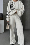 Round Neck Knit Sweater With Pants Two Piece Set