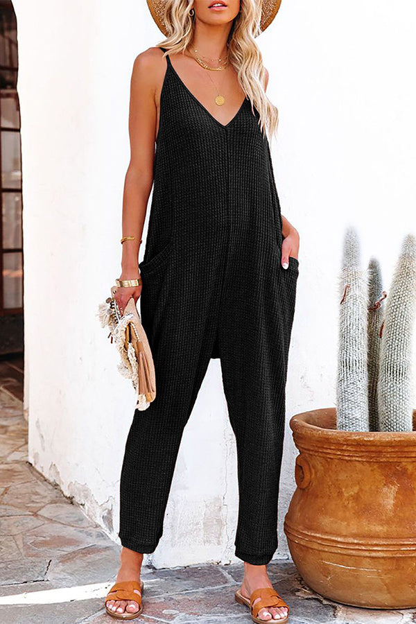 One Word Pleated Pure Color Jumpsuit
