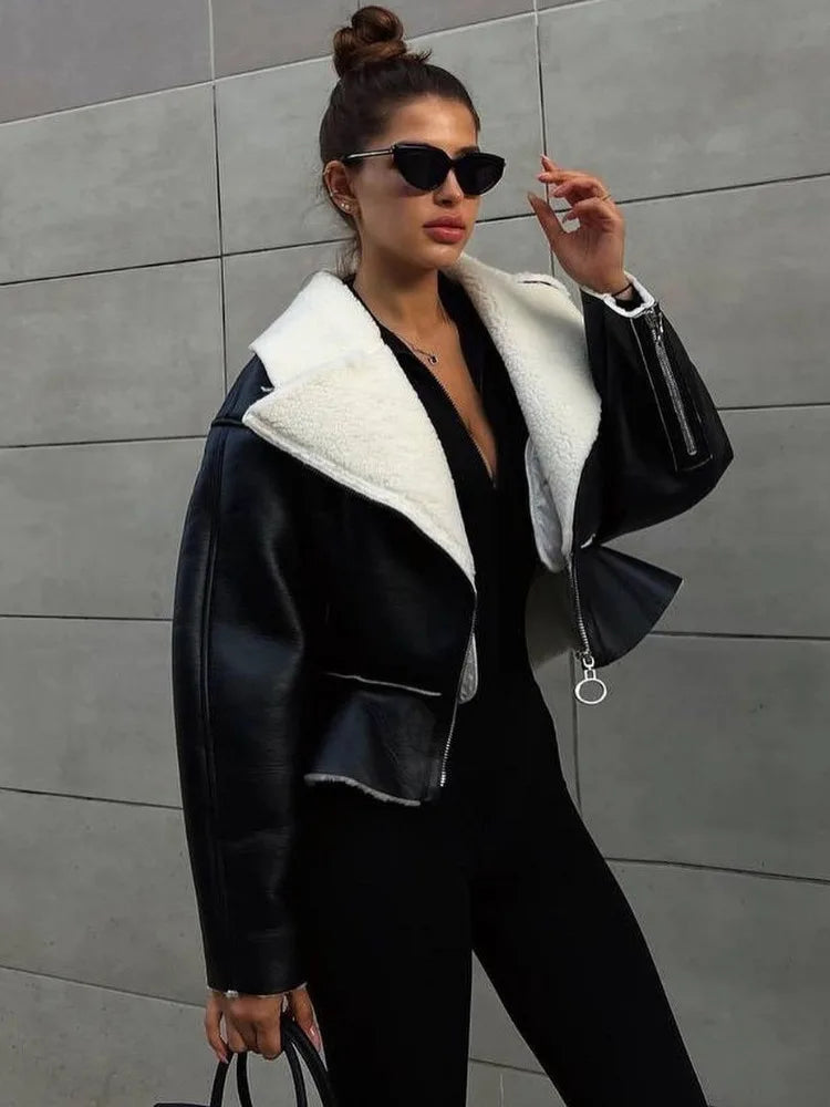 Turn-down Slim Coats for Autumn Winter Long Sleeve Jackets Woman Street Short Cardigan Femme