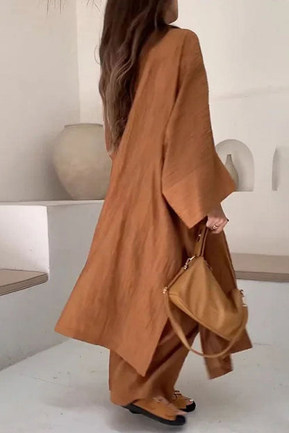 Long Slit Cardigan Two-piece Set