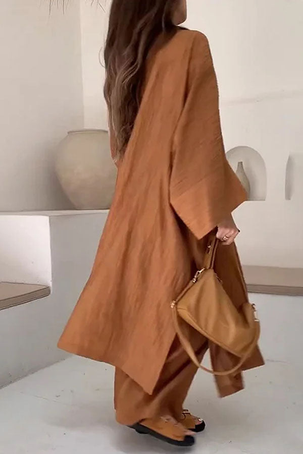 Long Slit Cardigan Two-piece Set