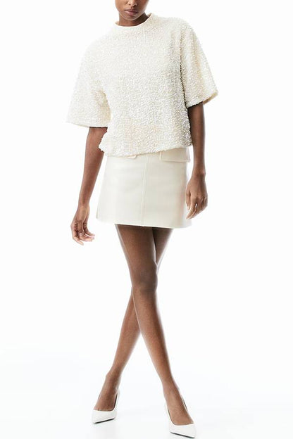 Autumn and Winter Round Neck Velvet Sequined Nightclub Short-sleeved T-shirt Top