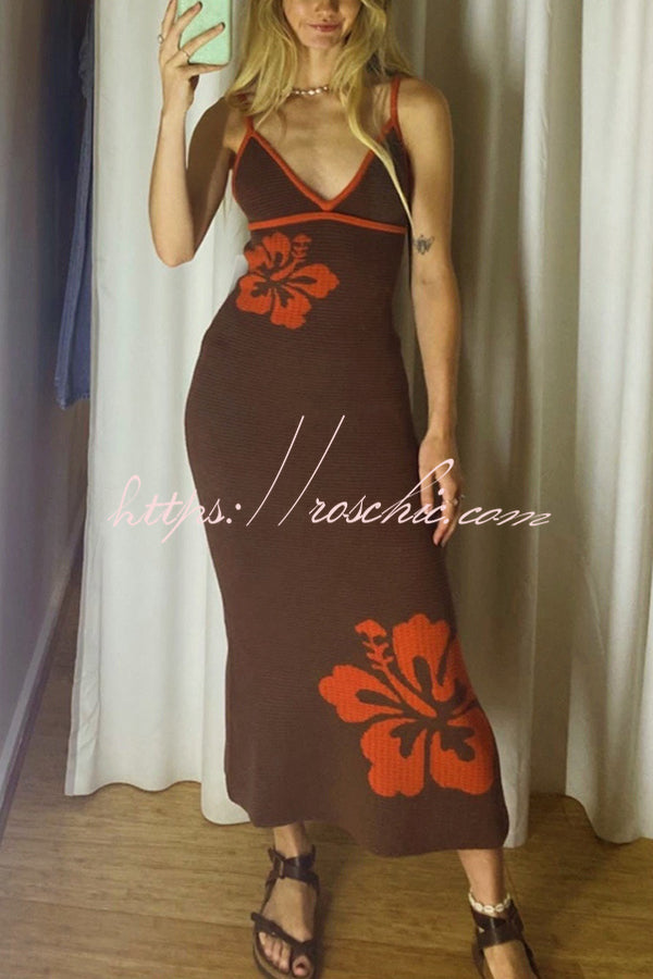 Midsummer Knit Pattern Mermaid Hem Halterneck Stretch Midi Dress