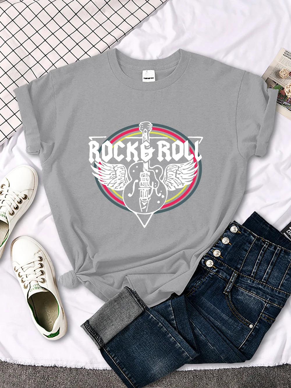 Rock Roll Electric Guitar Printed T-shirt Comfortable Tops Breathable Cool Short Sleeve O-neck Street Tee Clothing