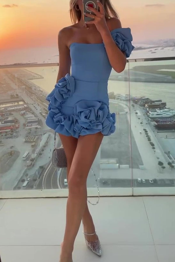 Delightful and Vibe Off Shoulder Flounce Bottom Mini Dress