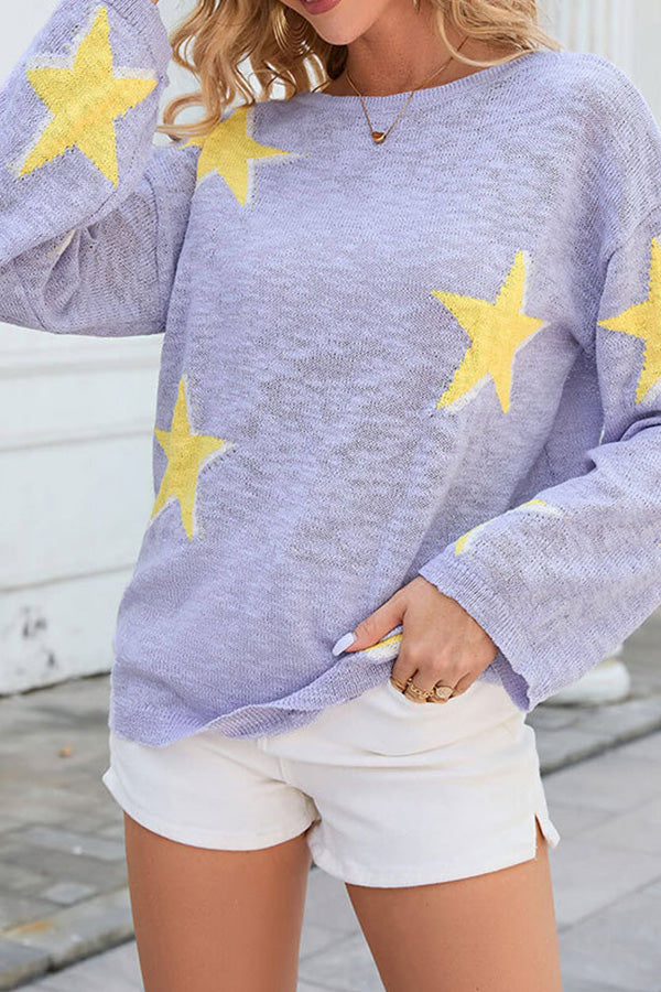 Five-pointed Star Knitted Long Sleeve Sweater