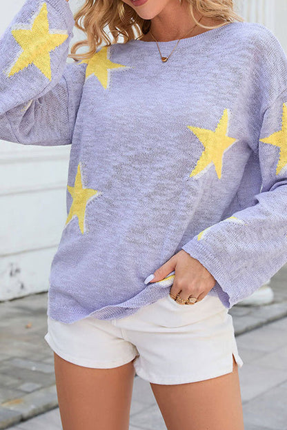 Five-pointed Star Knitted Long Sleeve Sweater