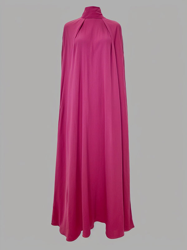 Simple Batwing Sleeves Lace-up Color High-neck Midi Dresses