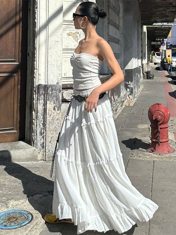 Folds Dress Sets 2 Piece Outfits Temperament Princess Dress Maxi Dresses for ’s Backless Top and Skirt Sets