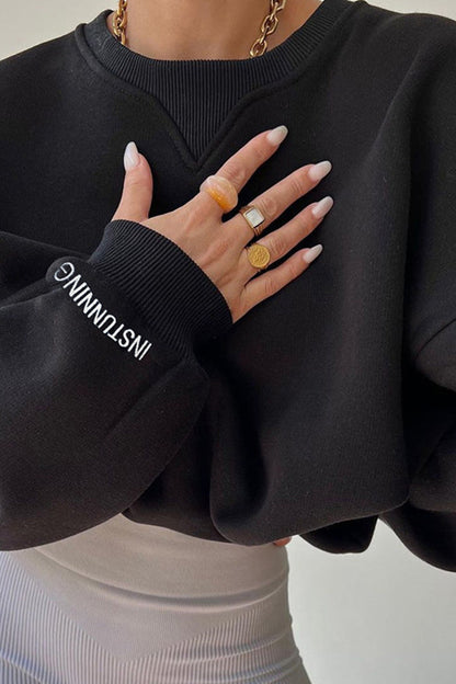 Loose Ribbed Collar Versatile Sweatshirt