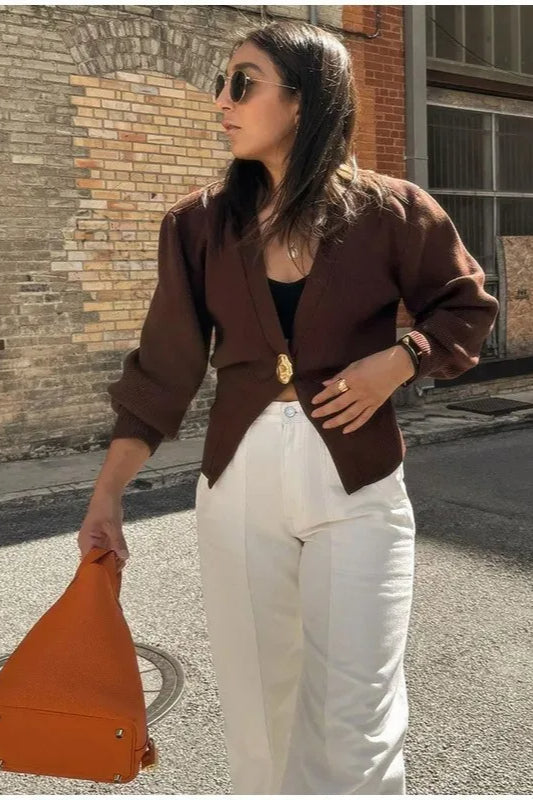 Button V-neck Knit Cardigan