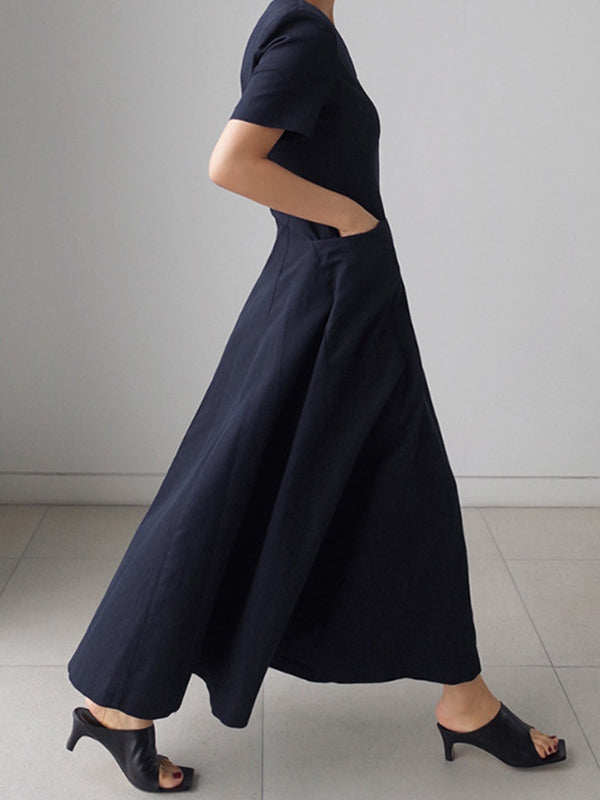 Simple Color Pleated Midi Dress