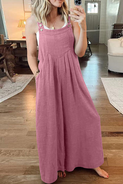 Cotton and Linen Loose One-piece Wide-leg Overalls