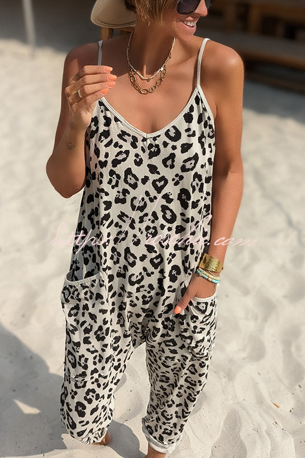 Kind and Leopard Pocketed Relaxed Strap Jumpsuit