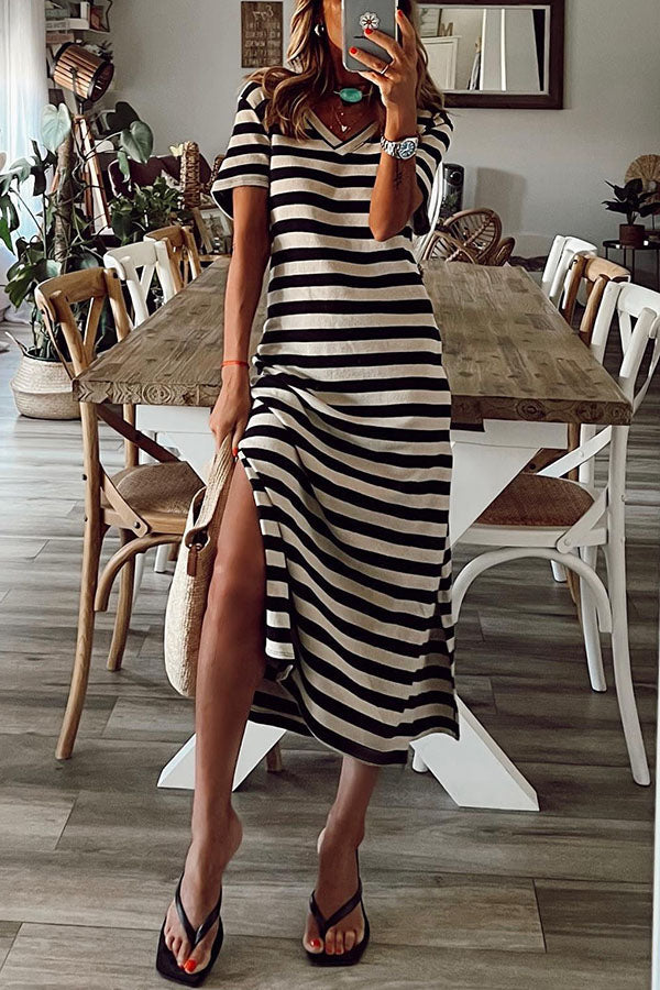 Brilliant Basics Stripe V Neck Midi Dress