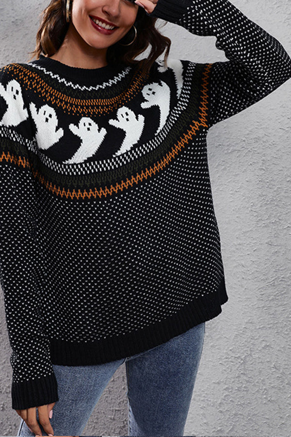 Halloween Ghost Retro Polka Dot Long Sleeve Knitted Sweater