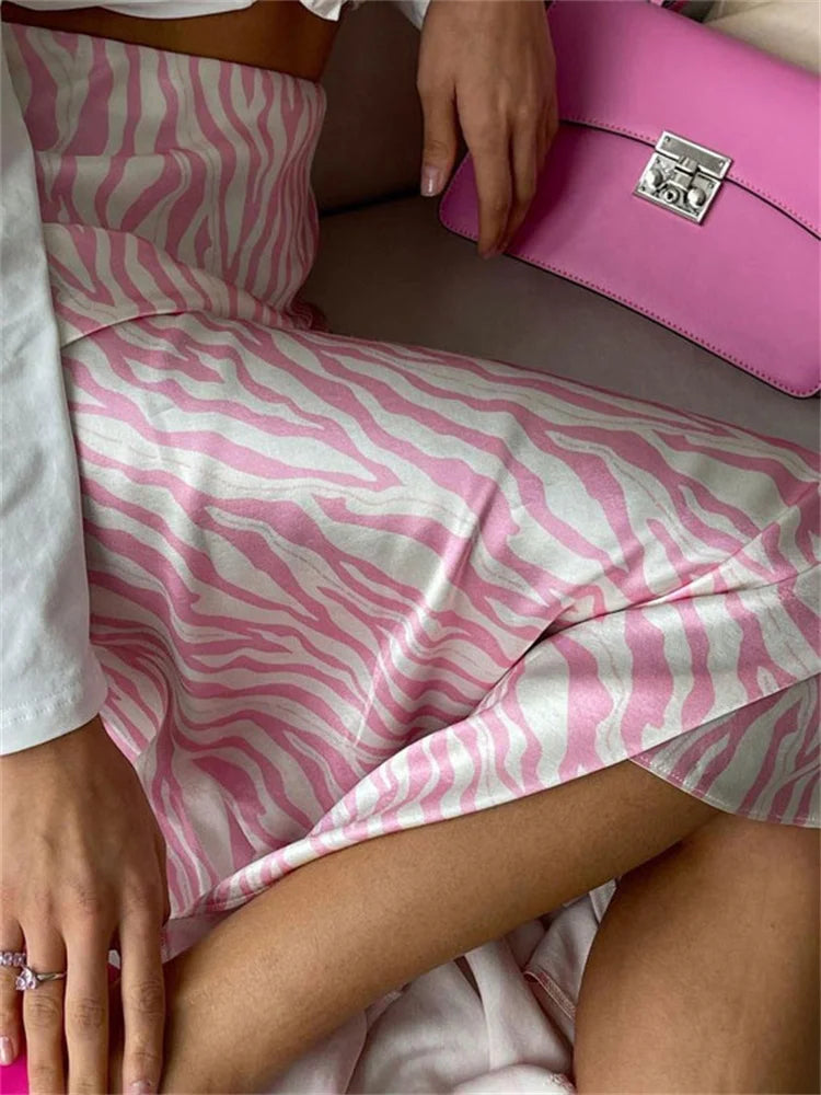 For Y2k Skirt Printed Striped Contrast Midi Skirt Female Summer Slim Long Skirt