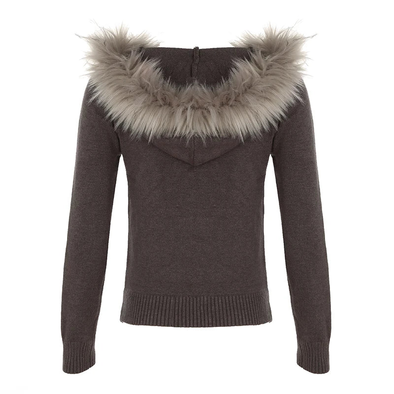 Hooded Knitted Autumn Winter New Sweater Cardigan Long Sleeve Retro Causal Style Korean Sweater Coat