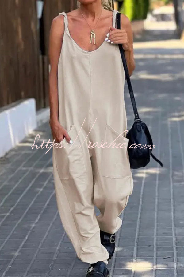 Relaxing Bay Color Pocketed Beach Jumpsuit