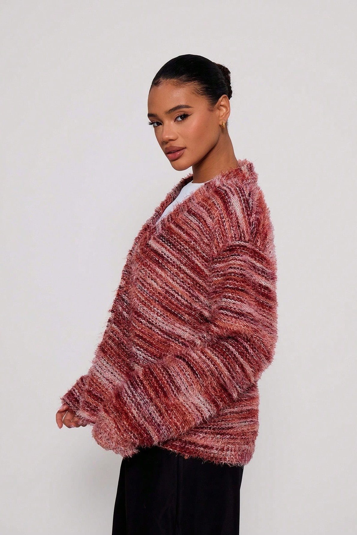 New Retro Deep V-neck Maillard Plush Long-sleeve Knit Cardigan