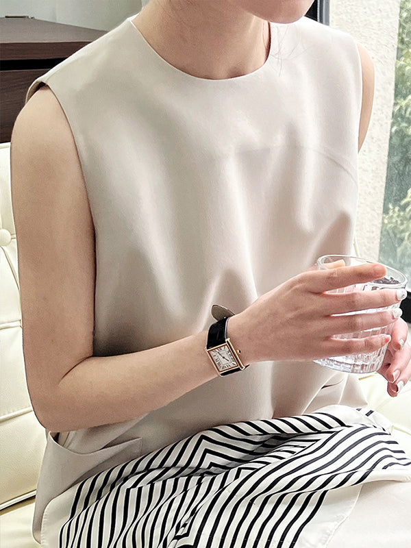 Loose Sleeveless Color Round-neck Midi Dresses