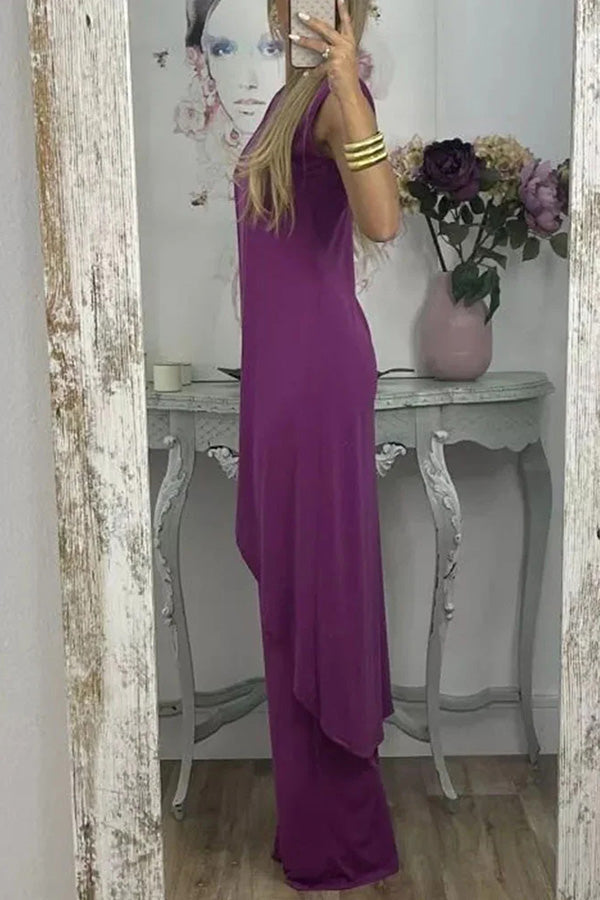 Sleeveless Slit Top Loose Two-piece Set